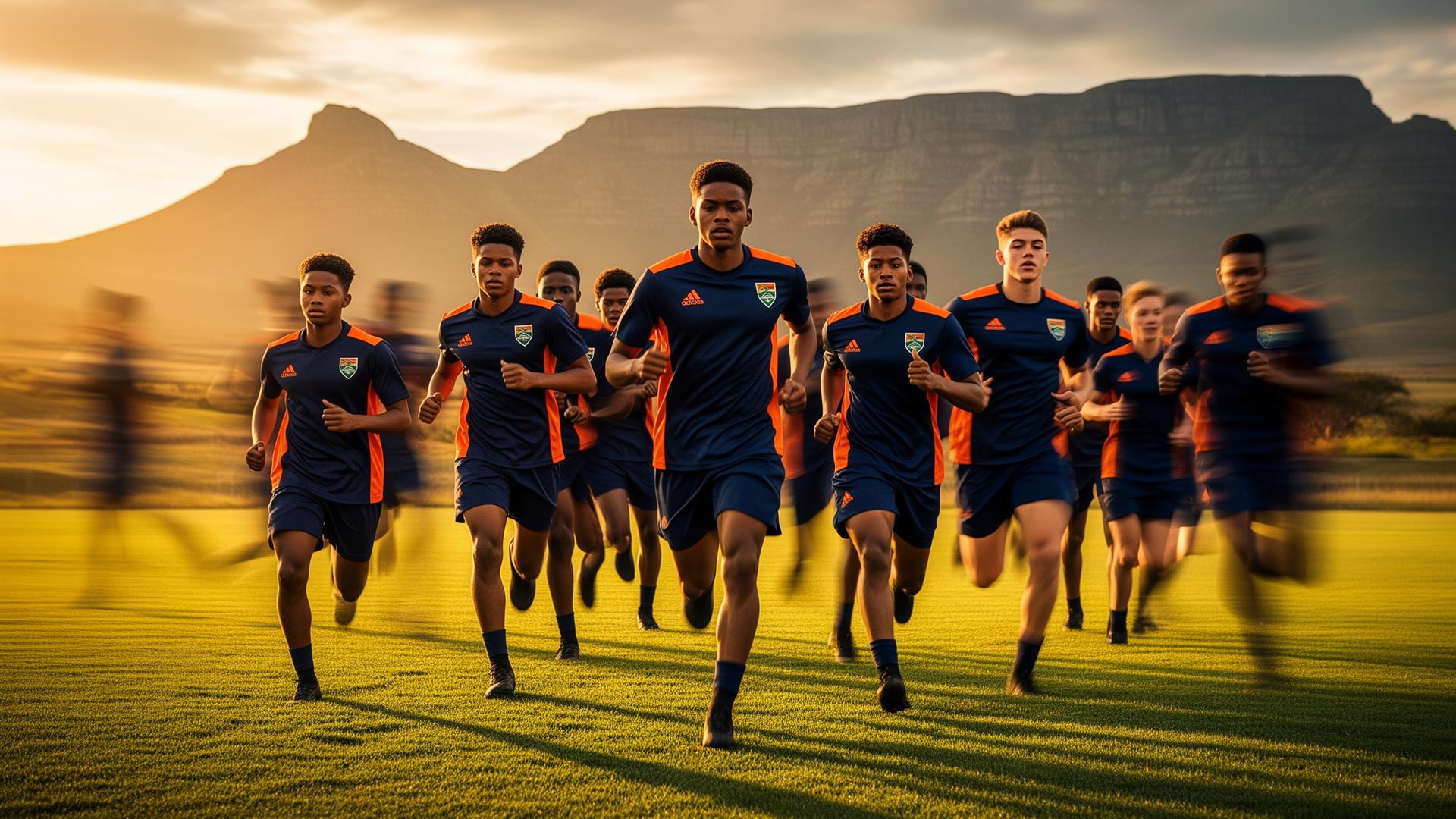 Athletes in custom team kits on a South African sports field